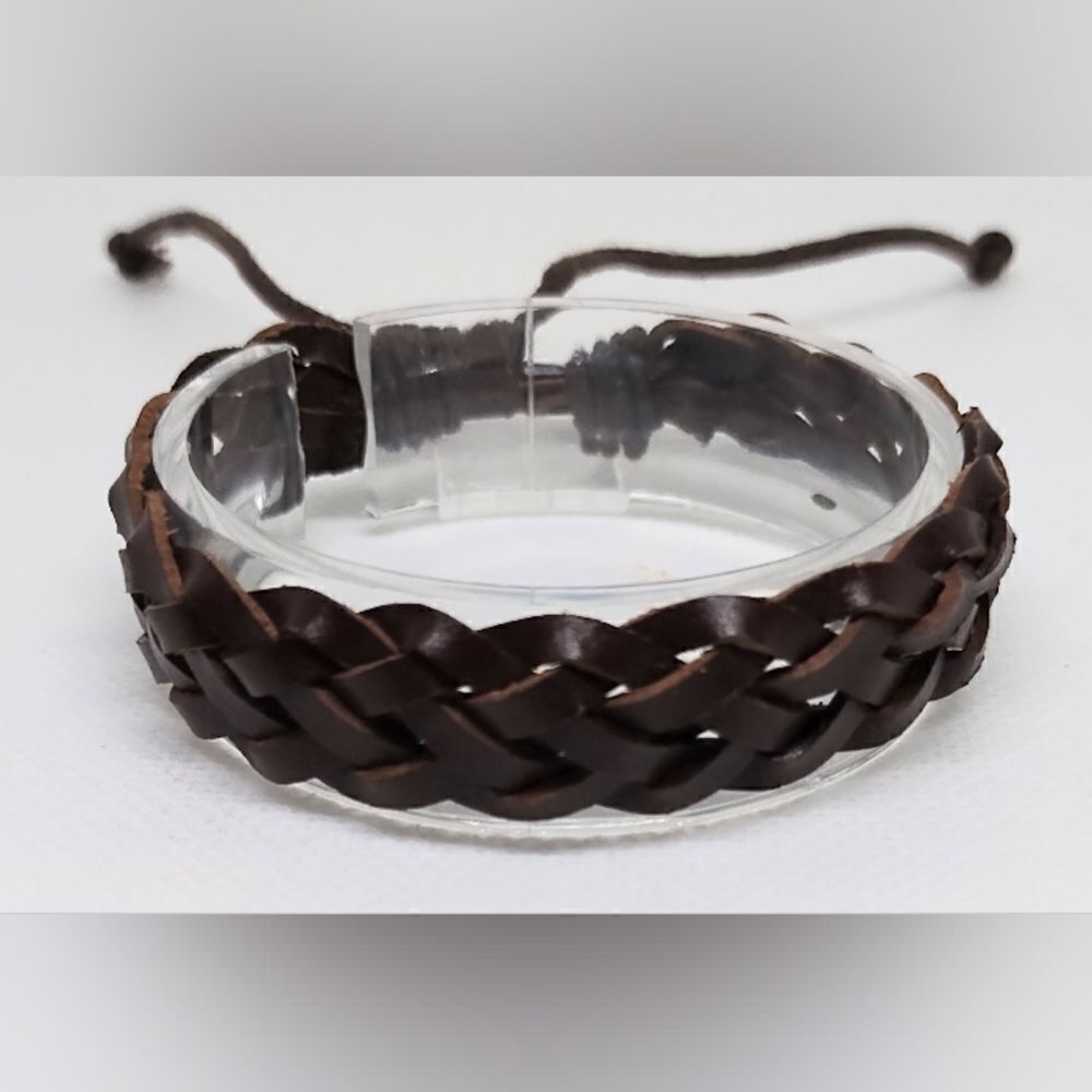 Men's bracelet leather braided‎ brown new e38